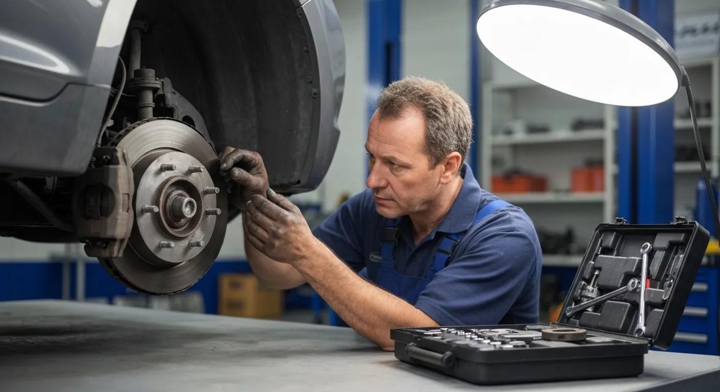 Mechanic inspecting brake components, emphasising the critical role of brake repair for safety