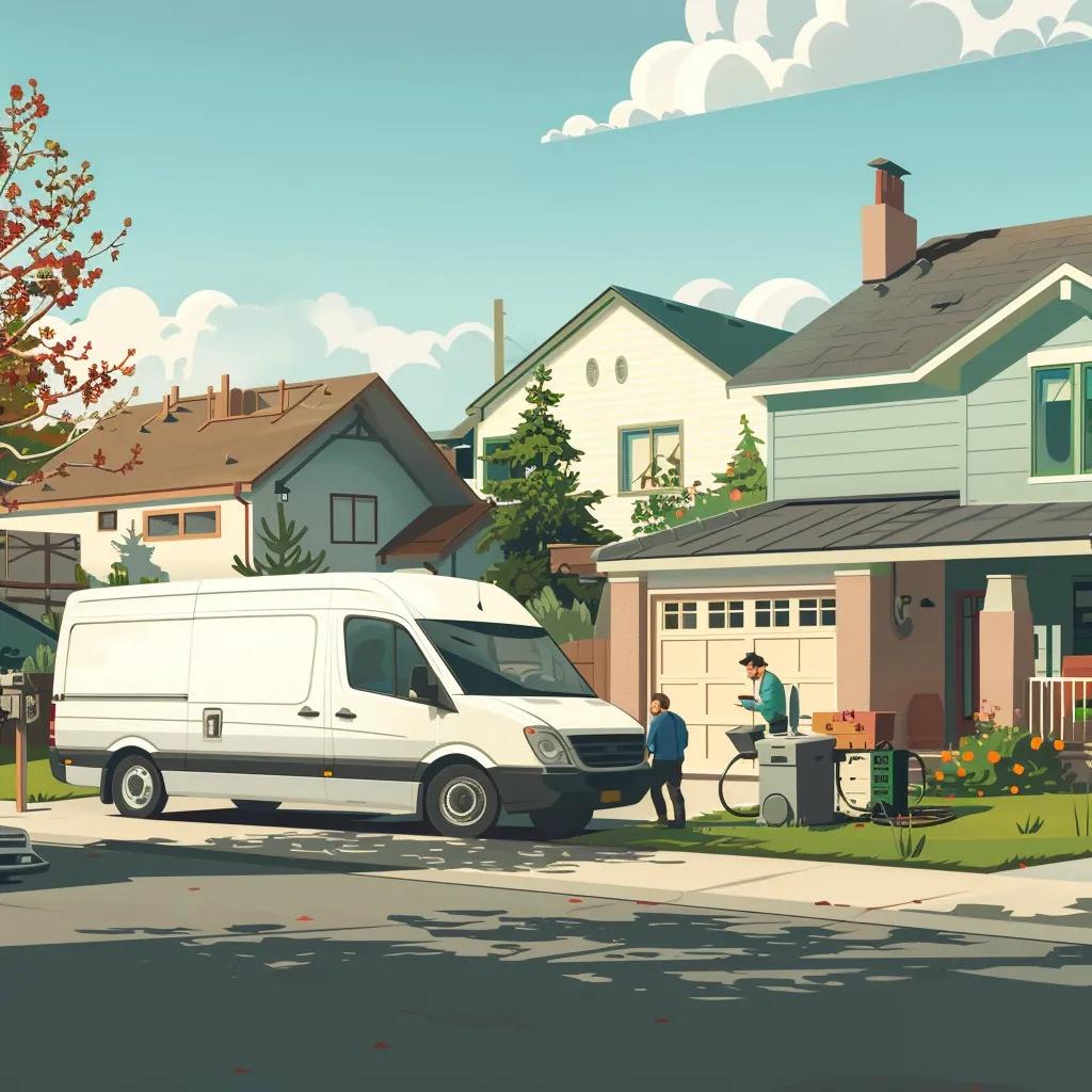 Mobile mechanic service vehicle assisting a customer at home, highlighting convenience and professional car repair