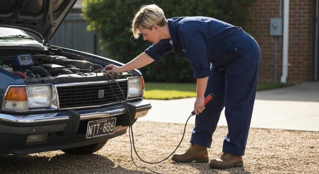 Mobile mechanic diagnosing car air conditioning in Altona driveway